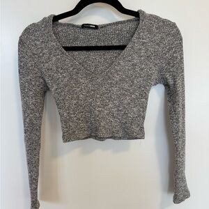 FashionNova Gray Knit Crop Top with Hood
